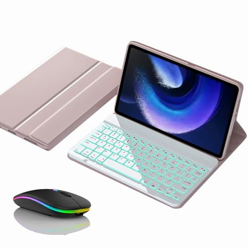 JZCZMCE Funda con Teclado para Xiaomi Mi Pad 6 MAX 14 2023, Contiene Ñ, Teclado Retroiluminación Inalámbrico Desmontable Magnético con Ratón Bluetooth,Rosado