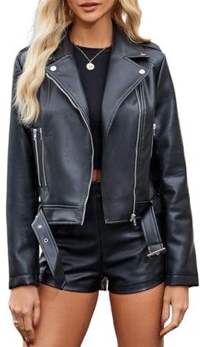Gudasuo Leather Jacket Women Zip Up Biker Motorcycle Jacket Open Front Coat Outwear(0055 B L)