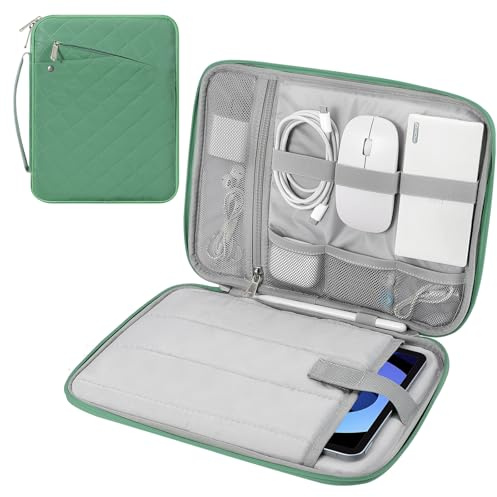 MoKo 9-11 Manicotto per tablet Custodia per il trasporto con maniglia, Borsa da viaggio protettiva iPad Air M3 da 11, iPad A16 2025, Pro 11 2024, 10/9/8th 10.2, Tab S9/S8 11, Verde