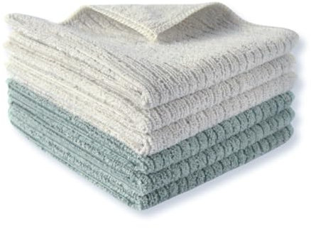 Maat Haus - Paños de Limpieza de Microfibra - Paños de Limpieza Multiusos - Bayetas de Microfibra Reutilizables - Pack de 6 (Crudo - Verde/Rayas, 30 x 30 cm)