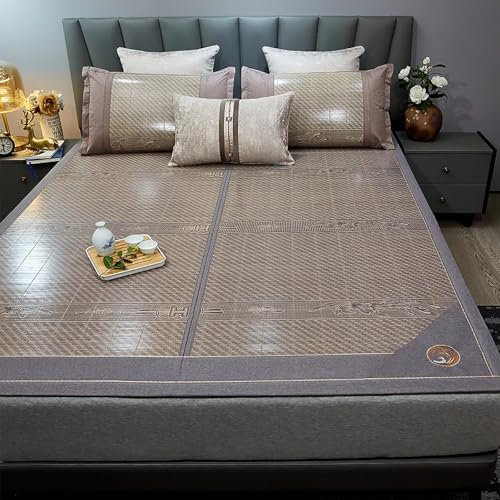 Stuoia Di Bambù Per Letto, Pieghevole Stuoia Per Letto Di Bambù, Stuoie Di Sonno Di Estate In Rattan, Tappetino Dormire Estivo Da Letto In Rattan, Doppia Faccia Per Casa Scuola Dormitorio(Gray,150*195