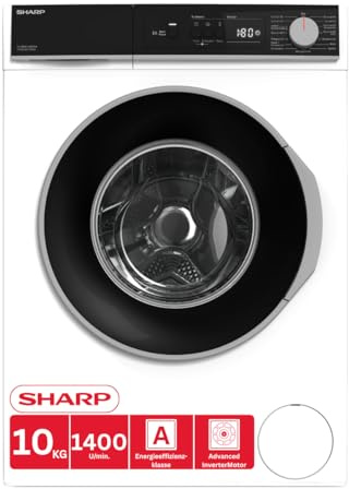SHARP ES-NFA014BW1NA-DE Waschmaschine (10 kg, EEK A, 1400 U/min.), (Inverter Motor, AquaStop), Weiß