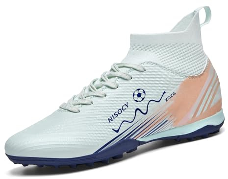 NISOCY Soccer Shoes for Mens Womens Professional Cleats High-Top Athletic Turf Football Shoe Outdoor/Indoor Professional Futsal Football Training Sneaker Green US 11