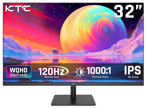 KTC Flat 32 Inch Monitor, QHD 1440P 2K 100Hz IPS Large Computer Monitor, Ultra Thin Bezels, Anti-Blue Light, HDR10, 103% sRGB, 86% DCI-P3, 350 Nits, 3ms MPRT, Adaptive Sync for Working and Gaming