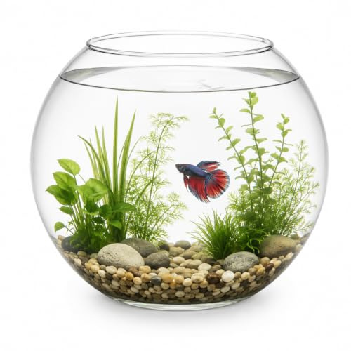 HAPPET Glasfischvase Rund 13 Liter – Klares Fischglas & Kugelvase aus Glas als Aquariumschale und Goldfischglas Deko für Wasserpflanzen, Mini Aquarium, Tischdeko, Bürodeko & Wohnraum