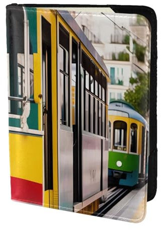 Lissabon Tram Print Reisepasshülle für Reisedokumente, 14 cm, stilvoll, sicher, für Männer und Frauen, Schwarz, One Size