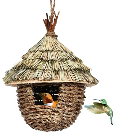 ZZTDHG Casette Casetta Naturale Piccola e capace Case Colibrì tessute a Mano Resistenti alla Luce Solare | Nidificazione di Uccelli in Erba per casa, Patio, Portico, Albero, Cortile