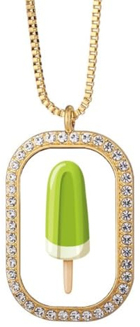 Collar con colgante de hielo dulce de frijol mungo verde con diamantes de cristal dorado