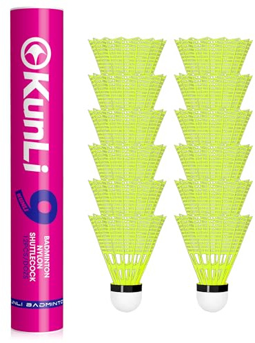 kunli Badminton Birdies 12 PCS, Nylon Badminton Shuttlecocks with Stability Durability for Baseball Batting Practice Training, Medium Or High Speed Birdie Balls (Mid (Suitable for 12~23℃))
