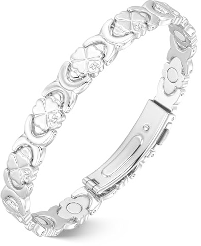 Jeracol Pulseras de cobre puro para mujer, pulsera de cobre con imanes y cristales brillantes, regalo de joyería (plata)