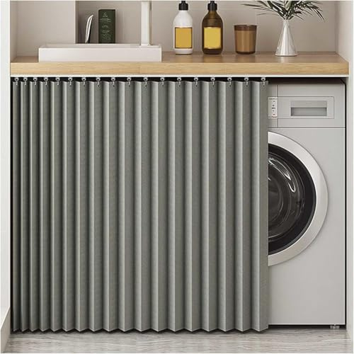 YZBZNG Schrank Vorhang schrankvorhang zum schieben Staubdichter Vorhang Für Regale Kitchen Cabinet Mit Gleitschiene Zum Schieben Schrank Schatten Vorhan Wasserdicht Schrankvorhänge,Grey-W50cm/H70cm