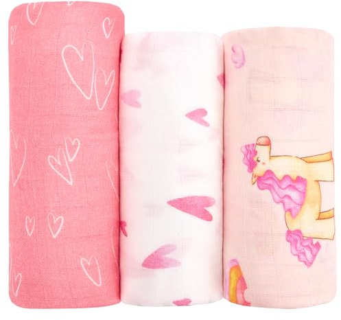 Hahaland Musselin Tücher Baby aus 100% Bambusfaser, 3er Set, Rosa | 1×120×120 + 2×100×100 cm, Besonders Atmungsaktiv Weich, Stilltuch, Pucktuch, Baby Erstausstattung, Neugeborenen Geschenk