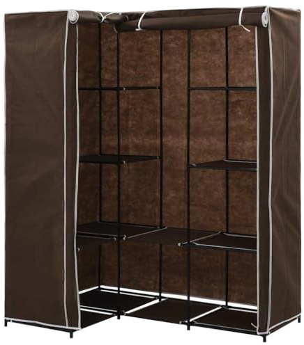 Eleganz Armario esquinero marrón 130 x 87 x 169 cm – Armario con tubo de hierro y 100% poliéster – Almacenamiento estable para ropa – Ideal para espacios pequeños
