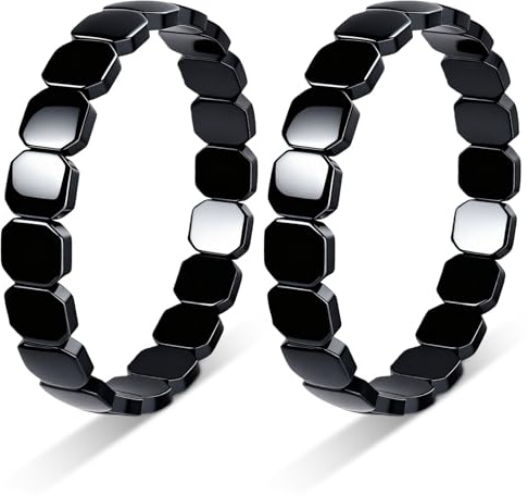 Hombres Pulsera Ajustable de Hematita, 2 Piezas, Pulsera de Piedra Natural