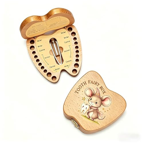 Caja Dientes de Leche Personalizada para Niños y Niñas, Caja de Madera del Ratoncito Pérez para Guardar Dientes, Idea Original para Bautizo, Comunión y Cumpleaños de Nacimiento (Caja Dientes de Leche)