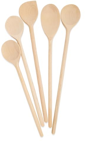 SOHFA 5er Kochlöffel Set aus Buchenholz: Küchenhelfer Set zum Kochen | lange Holzkochlöffel