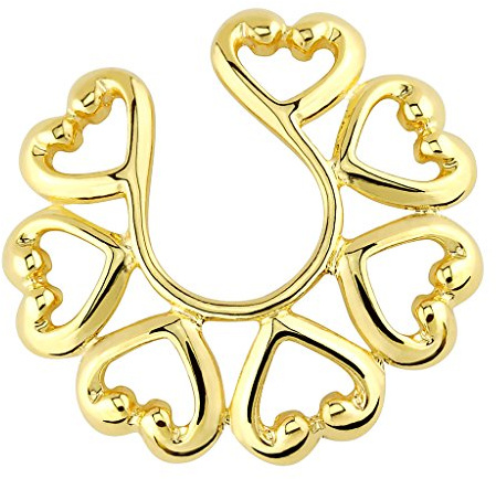 Piersando Fake Piercing Klemm Ring Intimpiercing für Intimbereich Brustwarzen Brust Nippel Nippelpiercing Klemmring Schild Tribal Gold plattiert KX 013