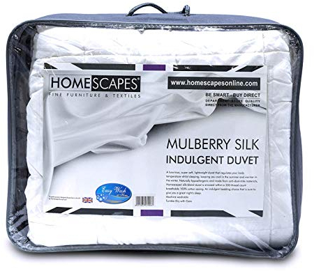 Homescapes Piumone leggero primaverile/estivo, 100% puro misto seta di gelso, 4,5 tog, rivestimento in 100% cotone antiacaro e anallergico, lavabile a casa, White, Single (135 x 200 cm)