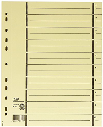 ELBA Trennblätter aus Recycling-Kraftkarton für DIN A4 500er Pack mit Perforation mit Linienaufdruck chamois Trennlaschen Trennblätter Ordner Register Kalender Blauer Engel