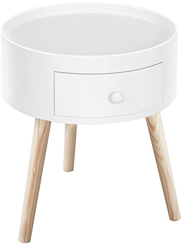 HOMCOM Tavolino da Salotto Moderno in Legno, Tavolino Rotondo con Cassetto, Tavolino da Caffè per Soggiorno e Camera, Bianco