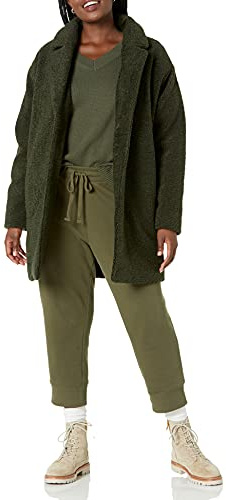 Amazon Essentials Damen Teddyfleecejacke mit Revers, Oversized-Passform, Olivgrün, S