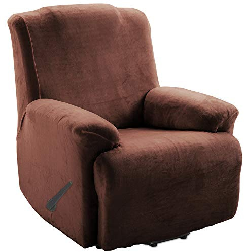TIANSHU Samt Ruhesessel bezüge, Stretch Sesselschoner Elastisch Plush Couchbezug stilvolle Luxus-Möbelbezüge Anti-Rutsch-High Stretch Relaxsessel bezüge(Ruhesessel,Kaffee)