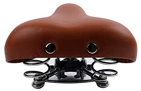 ZYMBJ Fahrradsattel Bequem Weich, Gepolsterter Fahrradsitz Retro Pu Leder Cityradsattel Rennradsattel Tourensattel Braun für Damen Und Herren