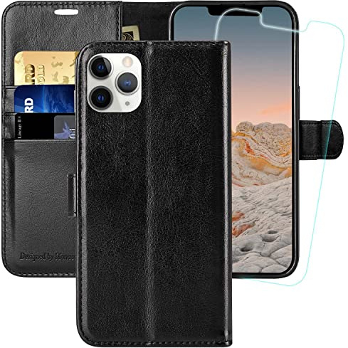 MONASAY iPhone 12 Pro Max Wallet Case,6.7-inch, [Glass Screen Protector Included] [RFID Blocking] Flip Folio Leather Cell Phone Cover with Credit Card Holder for iPhone 12 Pro Max,Black