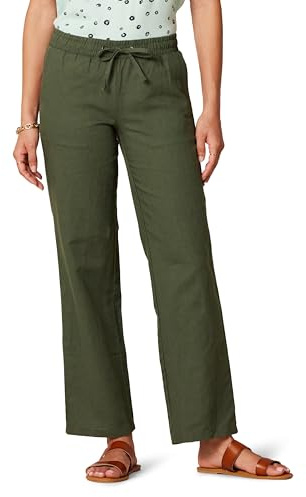 Amazon Essentials Pantaloni a Gamba Larga con Coulisse in Misto Lino dalla Vestibilità Comoda (Disponibili in Taglie Forti) Donna, Verde Oliva Scuro, XXL