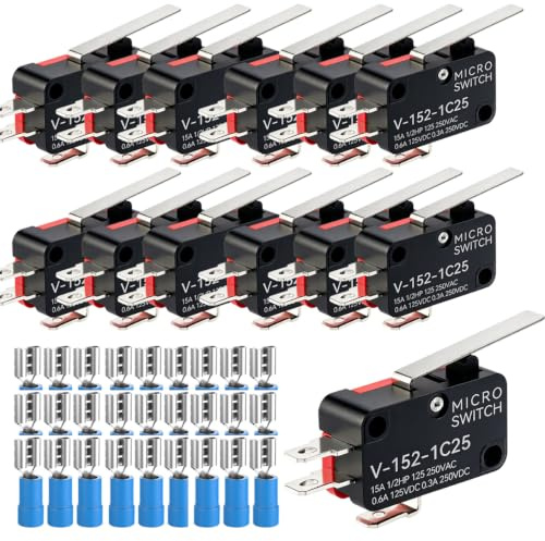 Gebildet 12pcs V-152-1C25 125V/250V 15A Momentaneo Micro Interruttore,Finecorsa SPDT 3Pin,1NO 1NC Mini Interruttore a Levetta Pulsante Tipo+24pcs Terminali