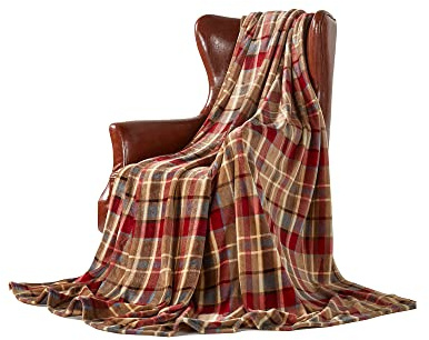 DREAMLANDING Fleeceöverkast för soffa säng stol mjuk färgglad överdimensionerad, dekorativ ultra-plysch filt (230 x 260 cm, röd pläd)