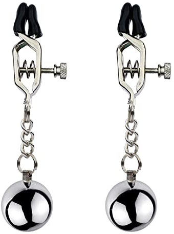 LZMYZ Edelstahl 1 Paar Nippelklemmen mit Gewicht Kugeln Brustwarzen Klemmen SM Sexy Nippel Clamps Set Nippel Stretcher Klitoris Schamlippen Brust Clip Bondage Erotik Sex Toys Für Frauen(E)