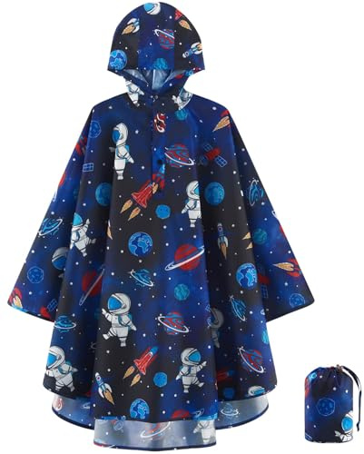 WAWSAM Poncho de Pluie Enfant Imperméable Fille Garçon avec Capuche, Cape de Pluie Légère Pliable pour Enfants, Vêtement de Pluie Réutilisable, Protection Coupe-Vent Séchage Rapide pour Extérieur
