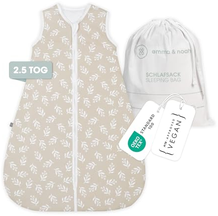 emma & noah Baby Schlafsack 2.5 TOG, Strampelsack für den Herbst und Winter in vielen Farben, Bio-Baumwolle, OEKO-TEX Zertifiziert, Schlafsack für Neugeborene (Floral Sand, 70 cm)
