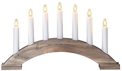 EGLO Lichterbogen Weihnachten mit 7 Kerzen Fensterleuchter | gebogen aus Holz in Braun, Schwibbogen mit Kabel, Weihnachtsbeleuchtung Fenster, E10 Fassung, warmweiß