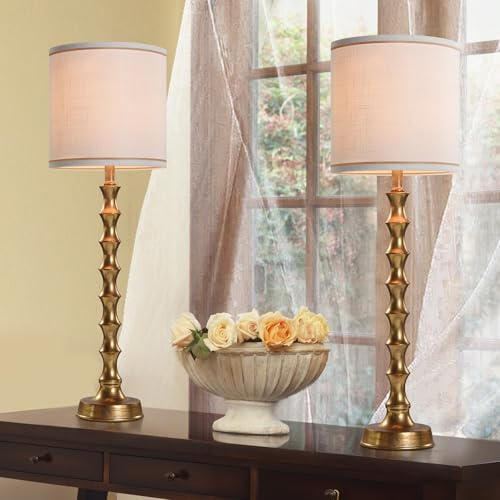 EUO 30.5 Buffet Lamps Set of 2 for Living Room, Buffet Lamps for Dining Room, Gold Lamp Set of 2 for Credenza, Modern Golden Table Lamp Tall Skinny, Gold Bamboo Candlestick Lampset for Bedroom