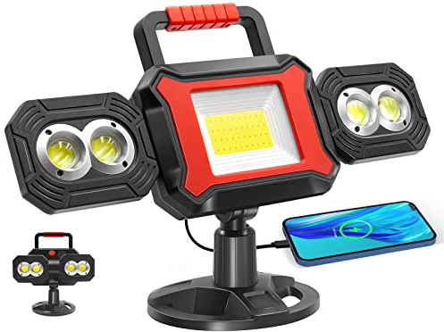 SYLSTAR Faro LED Ricaricabile 25W, 2700LM Faretto a Batteria COB Pieghevole e Portatile con Magnete e Funzione Power Bank, Faretto LED Ricaricabile per Garage, Officina e Cantiere