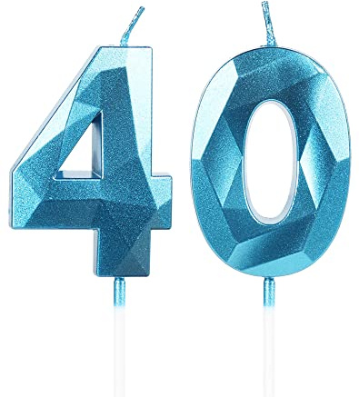 Geburtstagskerzen Zahl 40 Blau - 3D Blaue Kerzen zum 40 Geburtstagsdeko (Nummer 40 Kerze, Tortenkerzen) Geburtstagsparty, Feier