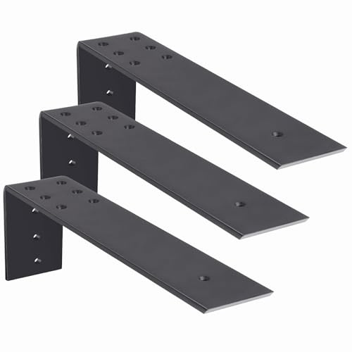WEKIS 12 Inch Countertop Support Bracket, 3 Pack Solid Iron Steel Heavy Duty Hidden Floating L Shelf Brackets, Shelving Support Metal Hardware for Mantel Granite Countertop