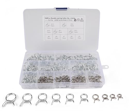 Collier de Serrage 150 Pièces Colliers de Clip à Ressort 5-14mmTuyau Serrage Colliers Serrage Tuyaux en Acier Inoxydable Serre Joint à Tuyau Pinces Clips Fixation Pour Tuyau D'eau Carburant Tube