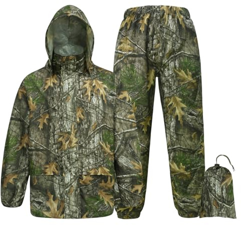Tongcamo Tute da pioggia per uomo Impermeabile Abbigliamento da pioggia Adulti Giacca da pioggia Pantaloni Traspirante Impermeabile leggero Cappuccio Caccia Camo