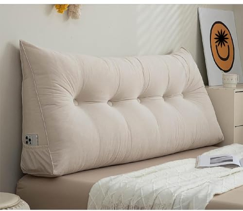 Llchaensc Rückenkissen Langes Keilkissen Keilkissen Hohes Rückenkissen Dreieckige Großes Lesekissen Für Bett Und Sofa Lendenkissen Kopfteil Kissen Sofa Bettkissen,Weiß,200x50x20cm