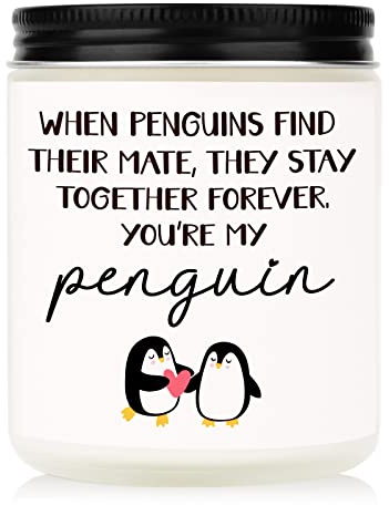 Leebbsin Penguin Candle Gifts for Her, Him, Anniversary Christmas Birthday Gifts, Romantic Presents for Girlfriend Boyfriend Wife Husband, Cute Handmade Lavender Soy Wax Candle, 7oz