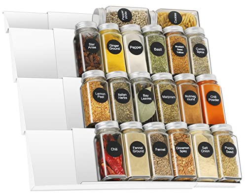Okiuen Gewürzregal Schublade Gewürz Organizer Schubladeneinsatz Einstellbare von 30 bis 60cm,Gewürzschublade Ordnungssystem für Küche, Arbeitsplatte,Schrank,Regal,4 Etagen