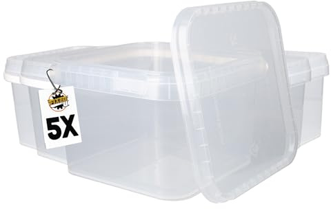 FixedByU 5 Secchi Con Coperchio 3 l Trasparenti Angolari | In Plastica Alimentare, Ermetici E Stabili | Con Maniglia Per Alimenti, Chimica, Detersivo In Polvere, Adesivi Adatti