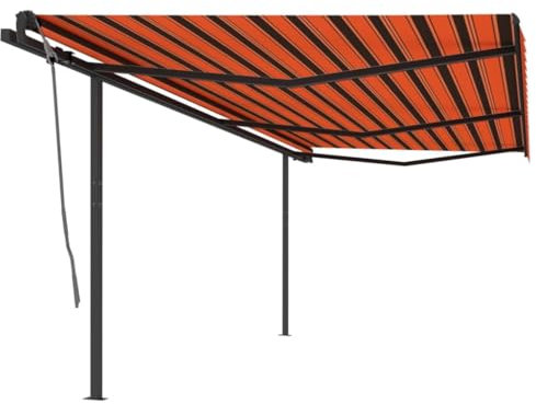Sichtschutz Balkon Überdachung haustür Haustürüberdachungen Gelenkarmmarkise Einziehbar mit Pfosten 6x3 m Orange & BraunGeeignet für Haustür,Balkon, Pavillion