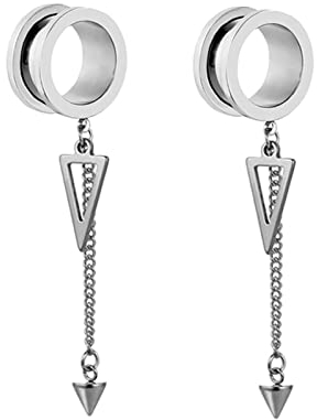 Piercing Tunnel Edelstahl 22mm Flesh Tunnel Plug mit Kette und Dreieck Anhänger Ear Tunnel Set, 2 Stück