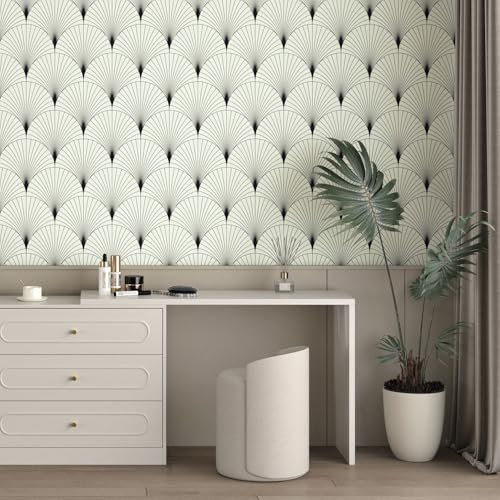 Yullpaper Carta Da Parati Decorativa Per Mobili Pellicola Adesiva Motivo Geometrico Per Soggiorno Cucina Colore Nero/Beige Rivestimento Adesivo Per Mobili Armadio Decorazione Da Parete 44,5 x 300cm