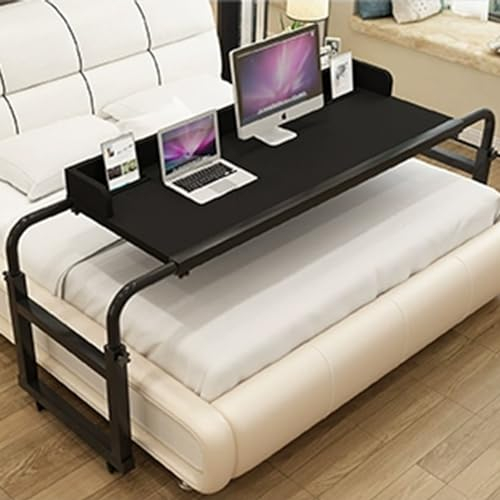 Bettschreibtisch, verstellbarer Überbetttisch, Nachttisch, Überbetttisch, über dem Betttisch mit Rollen, höhenverstellbar, über dem Betttisch, Nachttisch (Farbe: Schwarz, Größe: 140 cm)