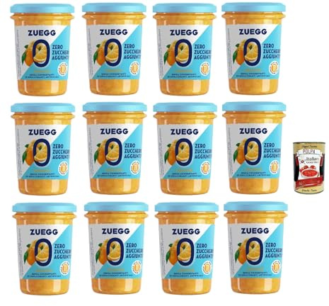 Zuegg Zero Arance Lot de 12 pots de confiture orange sans sucre ajouté, sans conservateurs, 12 x 220 g + Italian Gourmet Polpa di Pomodoro boîte de 400 g